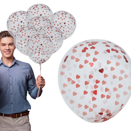Sacchetto da 10 palloncini con coriandoli a forma di cuore