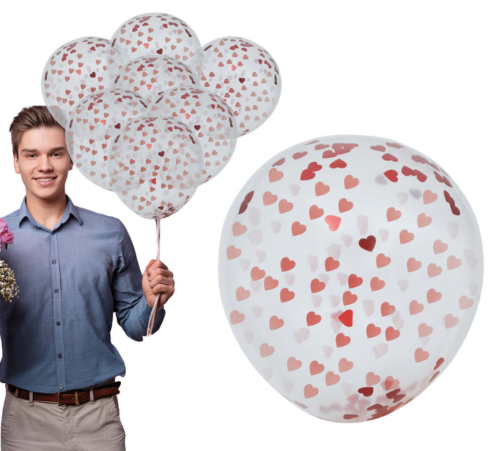 Sacchetto da 10 palloncini con coriandoli a forma di cuore