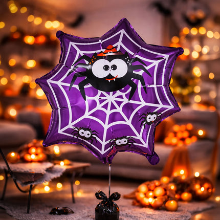 Palloncino ad elio per Halloween, viola, con ragnatela, vuoto, 60 cm