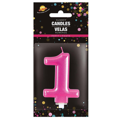Candela rosa 1 anno metallizzata 8 cm