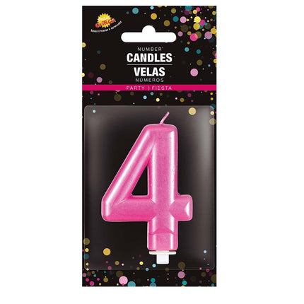 Candela rosa 4 anni metallizzata 8 cm