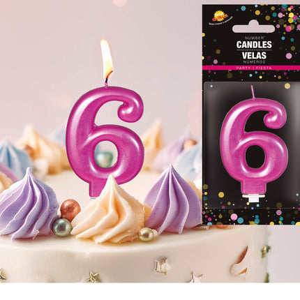 Candela rosa 6 anni metallizzata 8 cm