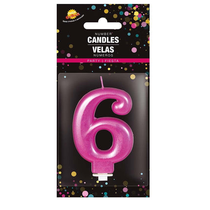 Candela rosa 6 anni metallizzata 8 cm