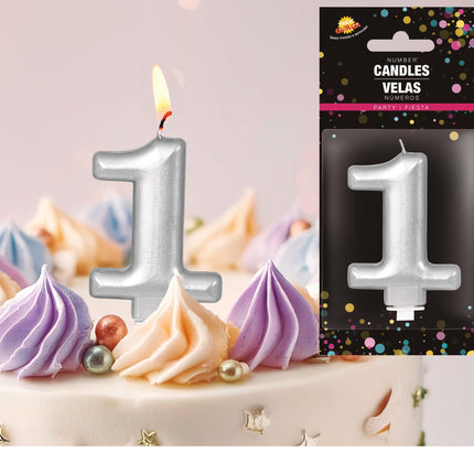 Candela d'argento 1 anno metallizzata da 8 cm