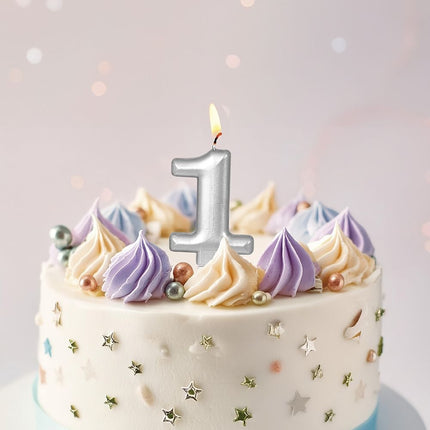 Candela d'argento 1 anno metallizzata da 8 cm