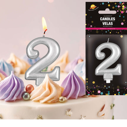 Candela d'argento 2 anni metallizzata 8 cm