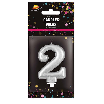 Candela d'argento 2 anni metallizzata 8 cm