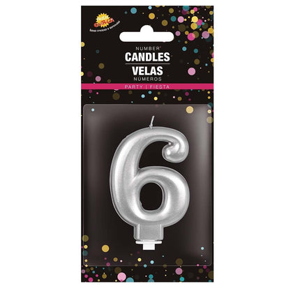 Candela d'argento 6 anni metallizzata 8 cm
