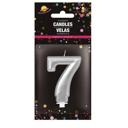 Candela d'argento 7 anni metallizzata 8 cm