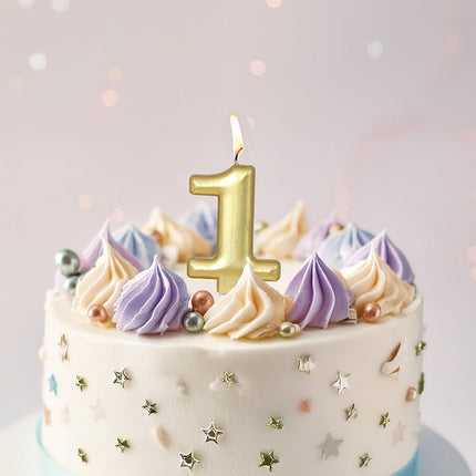 Candela d'oro 1 anno metallizzata da 8 cm