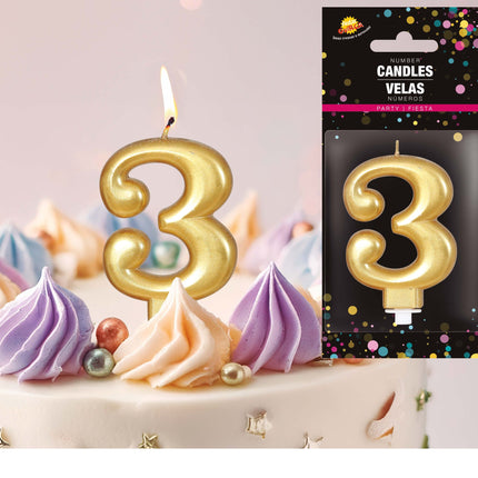 Candela oro 3 anni metallizzata 8 cm