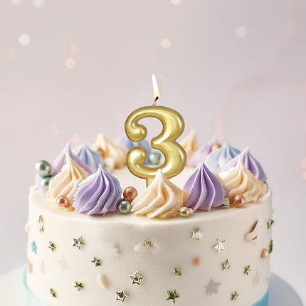 Candela oro 3 anni metallizzata 8 cm