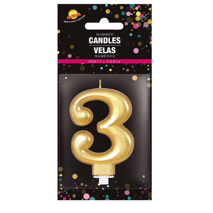 Candela oro 3 anni metallizzata 8 cm