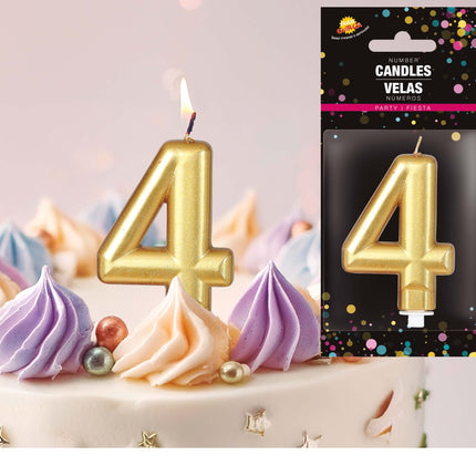 Candela oro 4 anni metallizzata 8 cm