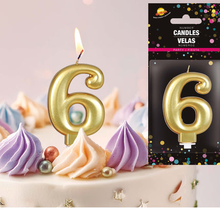 Candela oro 6 anni metallizzata 8 cm