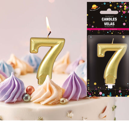 Candela oro 7 anni metallizzata 8 cm