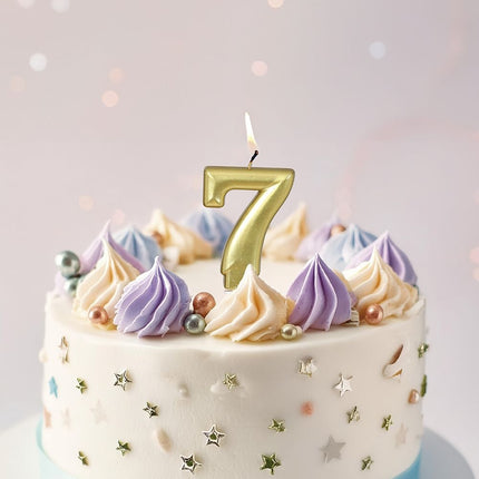 Candela oro 7 anni metallizzata 8 cm
