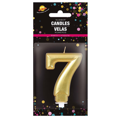 Candela oro 7 anni metallizzata 8 cm