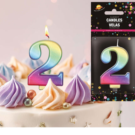 Candela arcobaleno 2 anni metallizzata 8 cm
