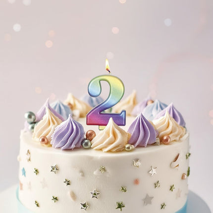 Candela arcobaleno 2 anni metallizzata 8 cm