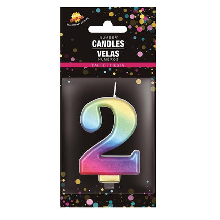 Candela arcobaleno 2 anni metallizzata 8 cm