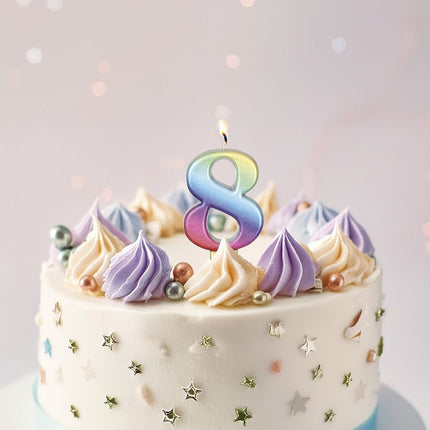Candela arcobaleno 8 anni metallizzata 8 cm