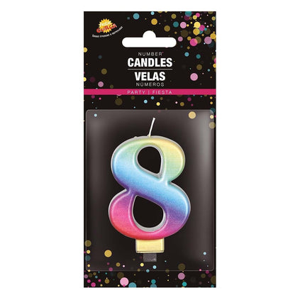 Candela arcobaleno 8 anni metallizzata 8 cm