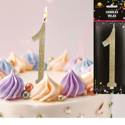 Candela d'oro 1 anno glitterata 12,5 cm