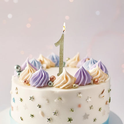 Candela d'oro 1 anno glitterata 12,5 cm