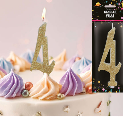 Candela Dorata 4 Anni Glitter 12,5 cm