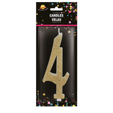 Candela Dorata 4 Anni Glitter 12,5 cm
