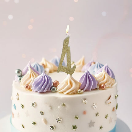 Candela Dorata 4 Anni Glitter 12,5 cm