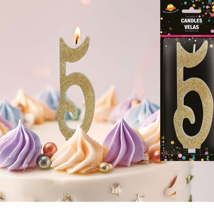 Candela dorata 5 anni Glitter 12,5 cm