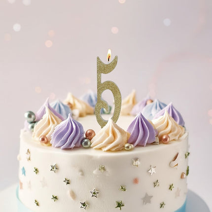 Candela dorata 5 anni Glitter 12,5 cm