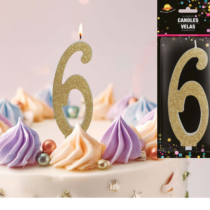 Candela dorata 6 anni Glitter 12,5 cm