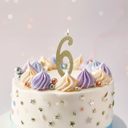 Candela dorata 6 anni Glitter 12,5 cm