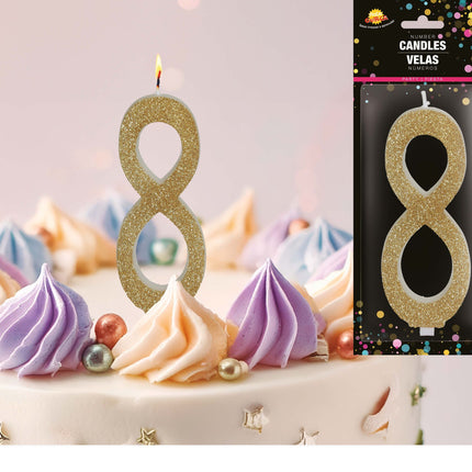 Candela dorata 8 anni Glitter 12,5 cm
