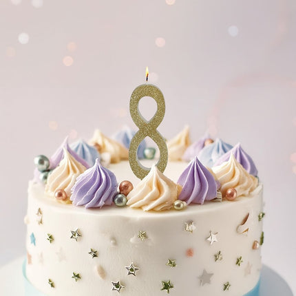 Candela dorata 8 anni Glitter 12,5 cm
