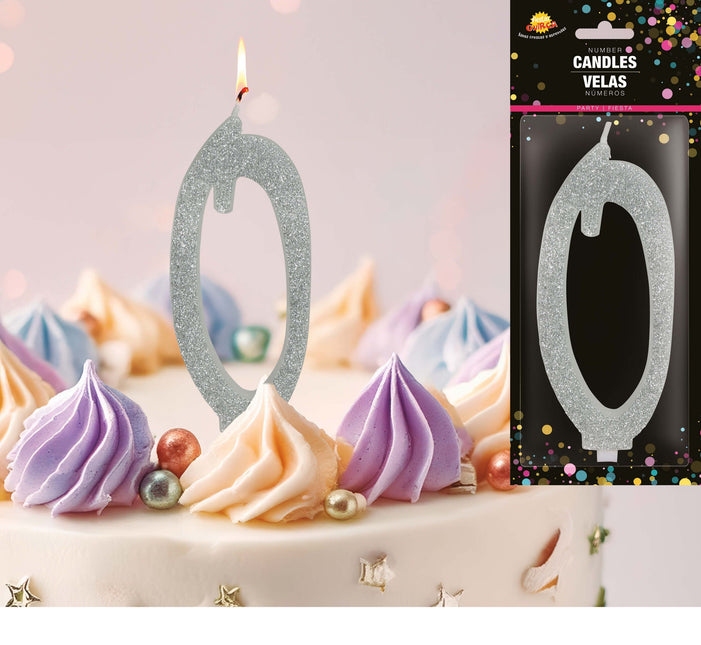 Candela Argento 0 Anno Glitter 12,5 cm