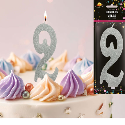 Candela Argento 2 Anni Glitter 12,5 cm
