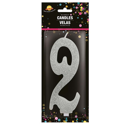 Candela Argento 2 Anni Glitter 12,5 cm