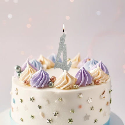 Candela Argento 4 Anni Glitter 12,5 cm