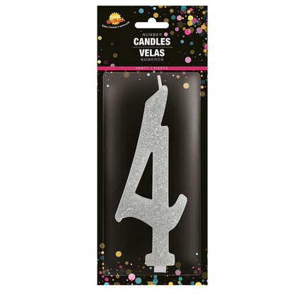 Candela Argento 4 Anni Glitter 12,5 cm