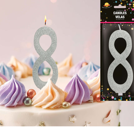 Candela Argento 8 Anni Glitter 12,5 cm