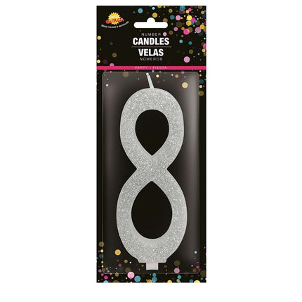 Candela Argento 8 Anni Glitter 12,5 cm