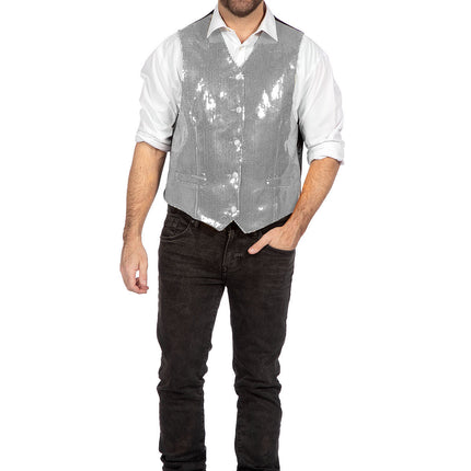 Gilet uomo argento con paillettes