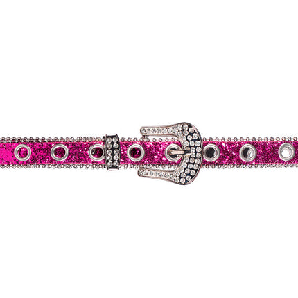 Cintura glitterata con fibbia di strass Rosa
