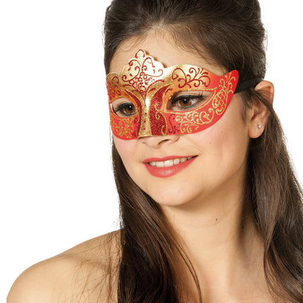 Maschera occhi veneziana rosso oro glitterato