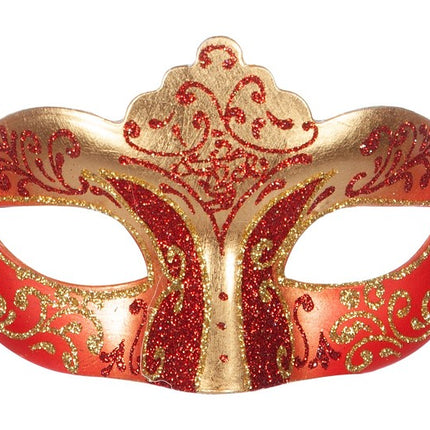Maschera occhi veneziana rosso oro glitterato
