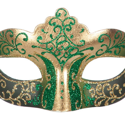 Maschera occhi veneziana verde oro glitterato